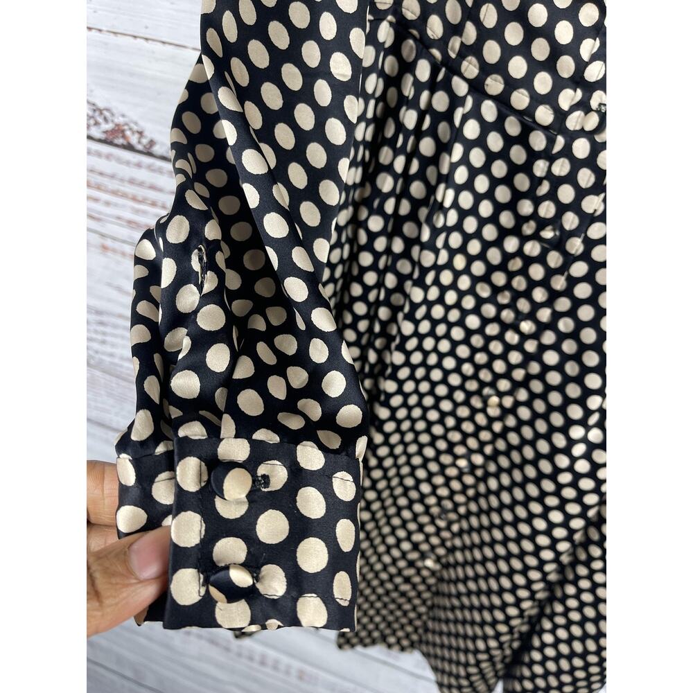 Nanette Lepore Dress Women's 2 Black Polka Dot Silk Shirt Fit Flare Knee Length - Picture 8 of 12